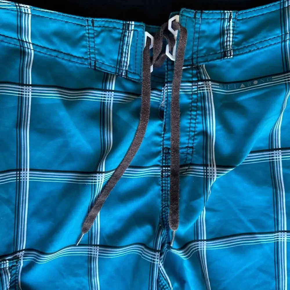 Vintage baggy grail plaid teal billabong board short swimsuit